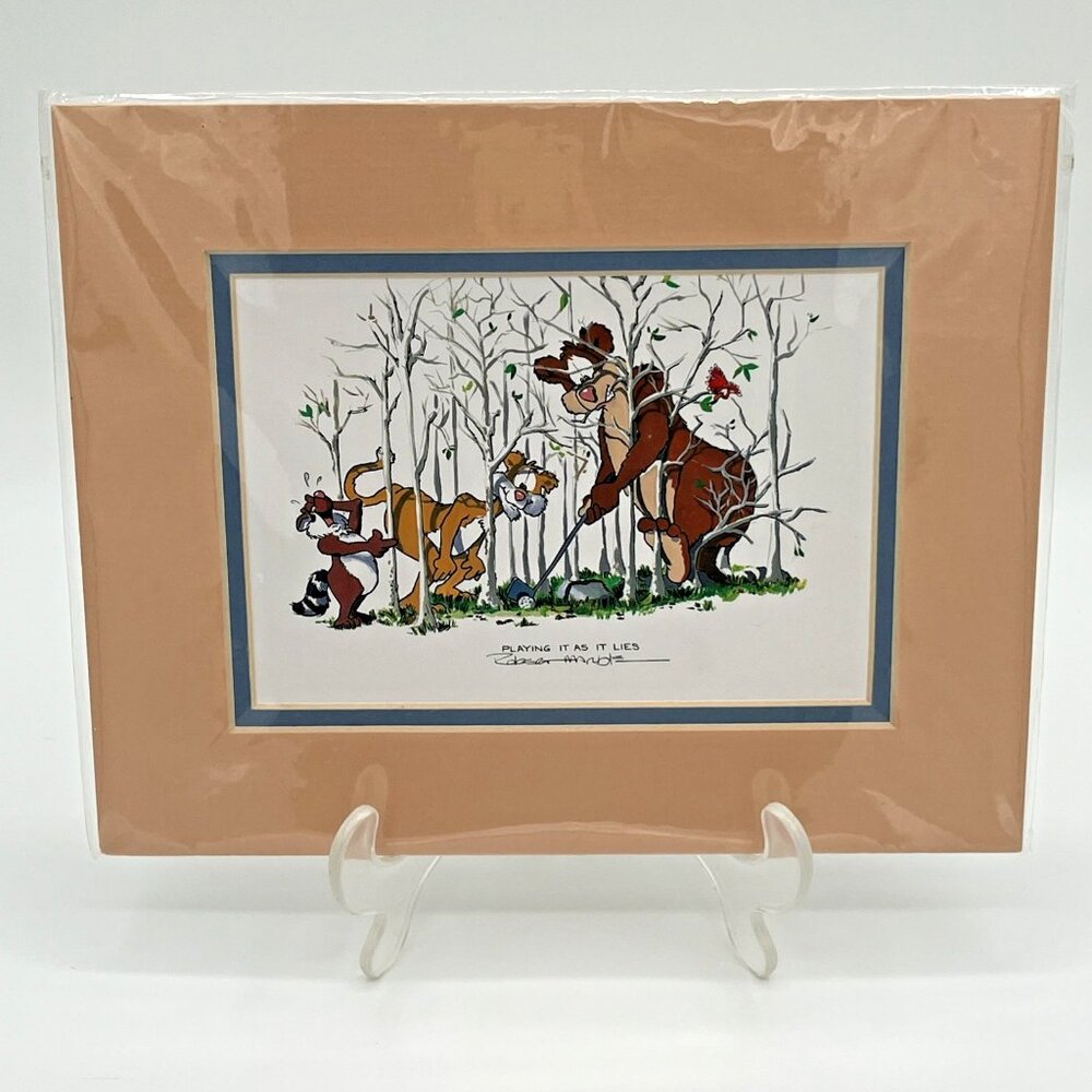 Robert Marble Signed Lithograph Print Matted 8x10” PLAYING IT AS IT LIES Golf